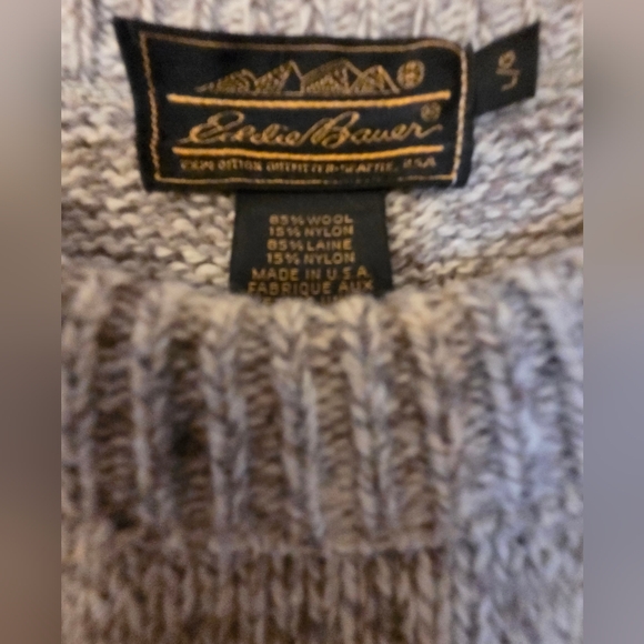 Eddie Bauer Crewneck Sweater Brown/Gray Wool Blend Cabin Core Grandpa Size Large - Picture 2 of 3